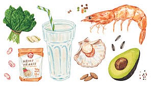 逼真的插图，不同的食物，重要的维生素和矿物质